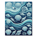 Ocean Blue Seashell Waves Starfish Rug