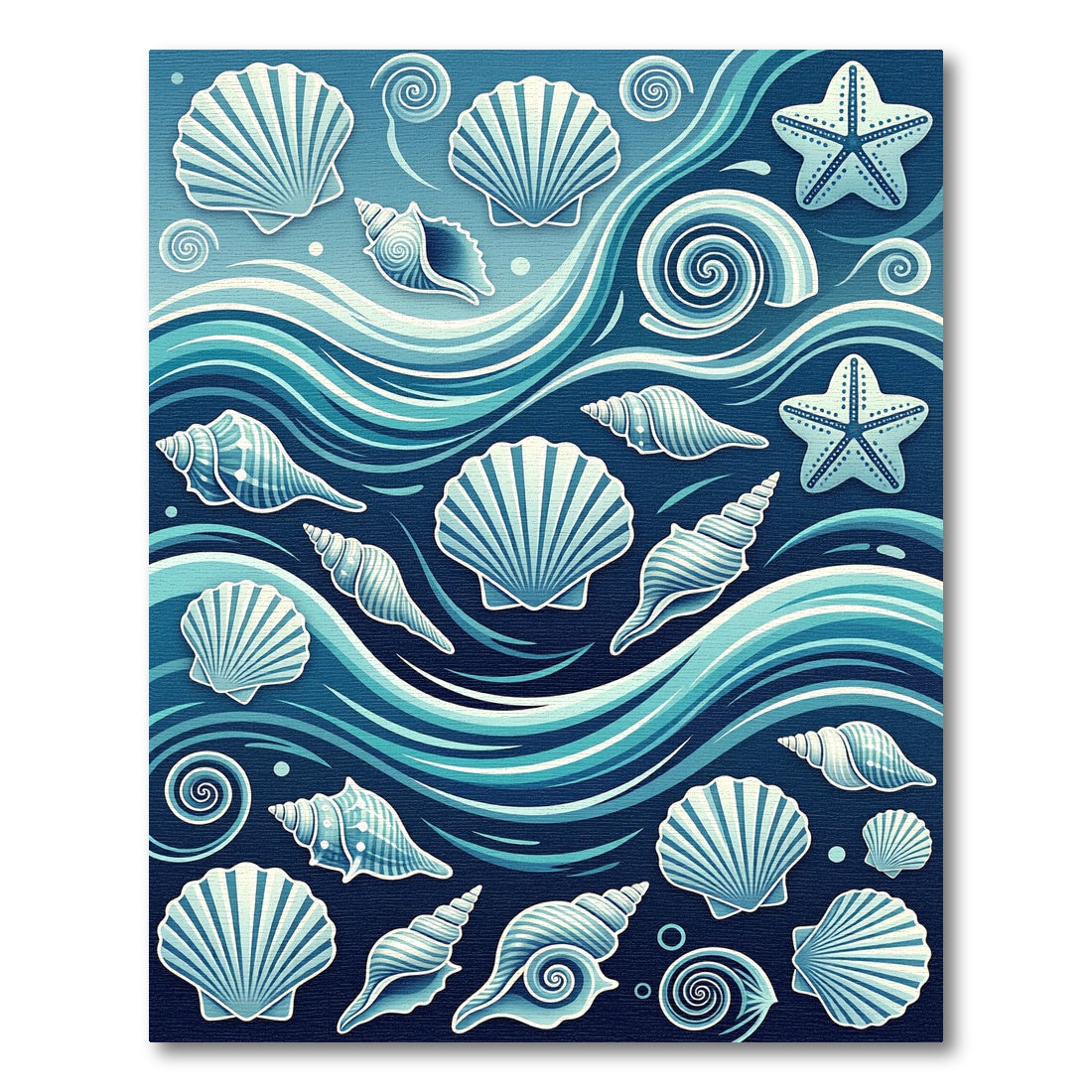 Ocean Blue Seashell Waves Starfish Rug