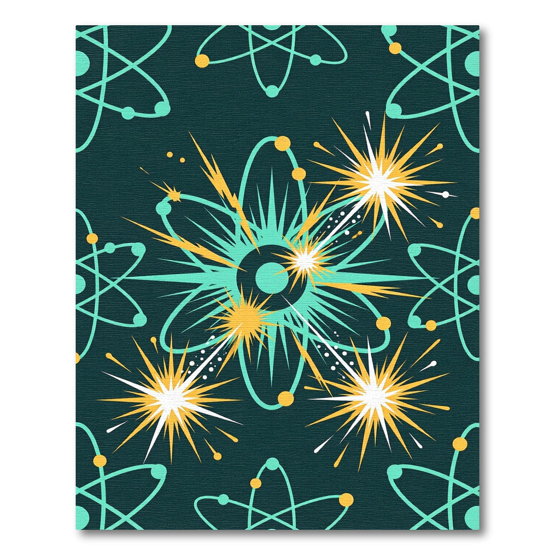 Teal Yellow Atomic Burst Elements Rug