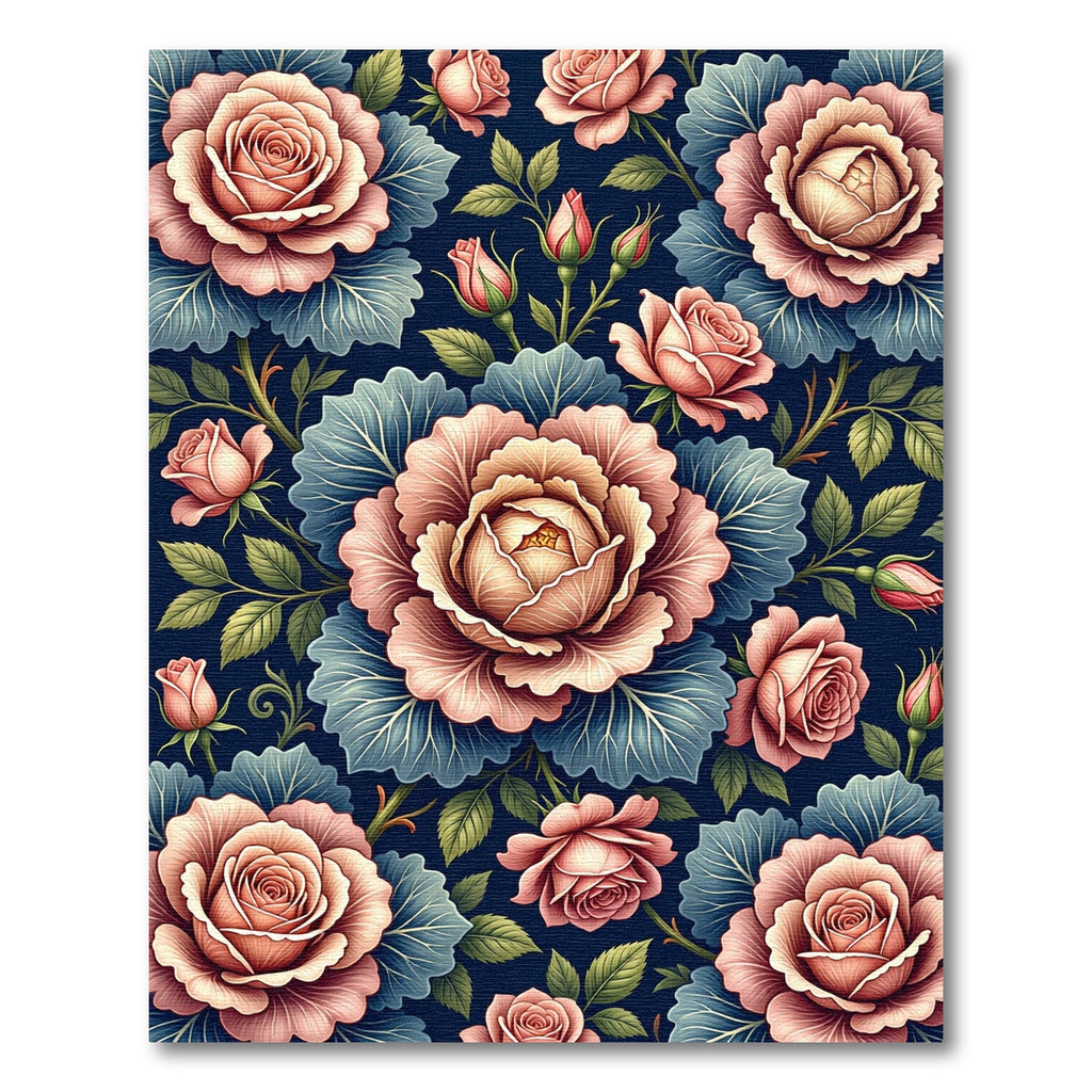 Romantic Pink Rose Dark Floral Rug