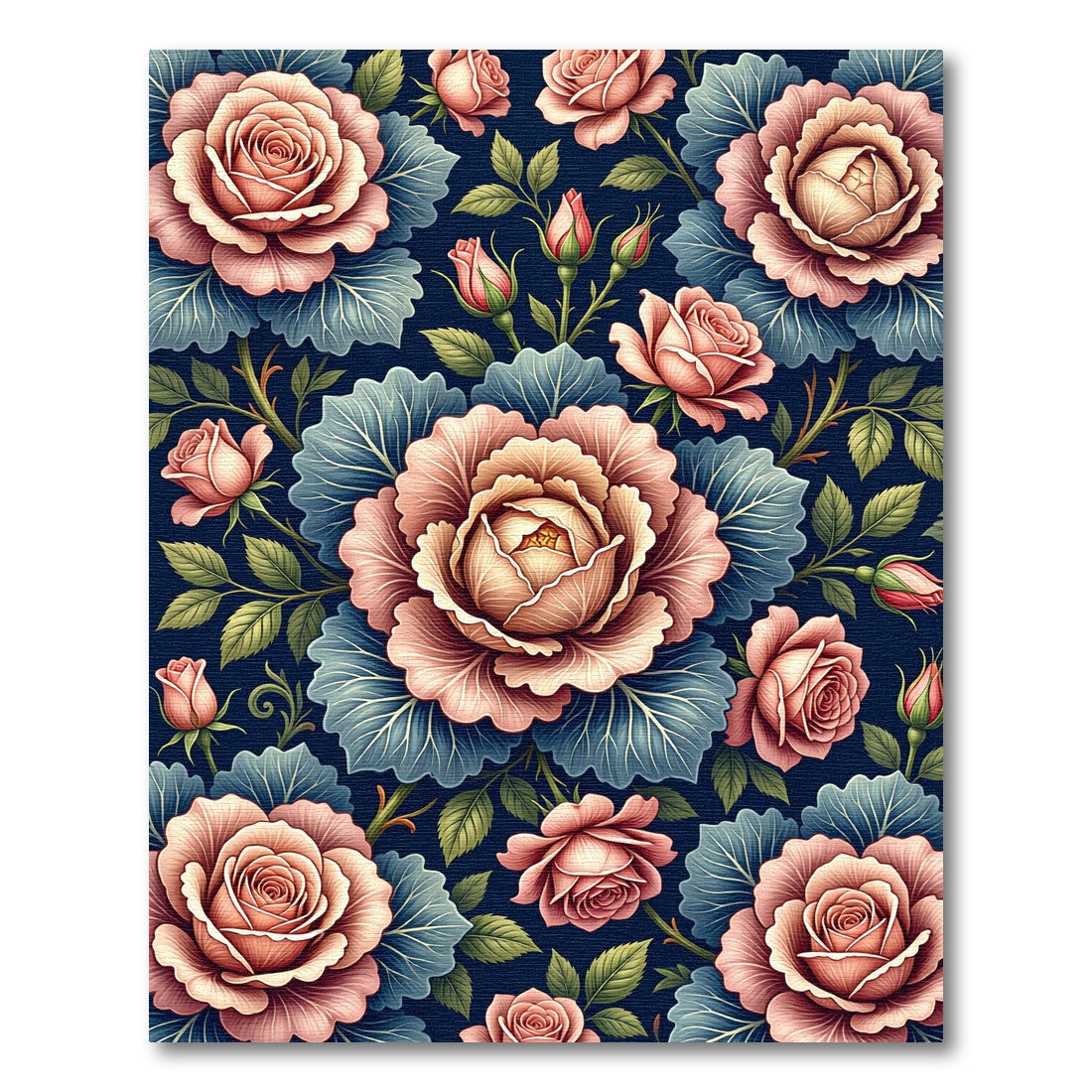 Romantic Pink Rose Dark Floral Rug