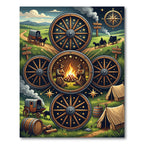 Rustic Frontier Wagon Wheel Celestial Rug