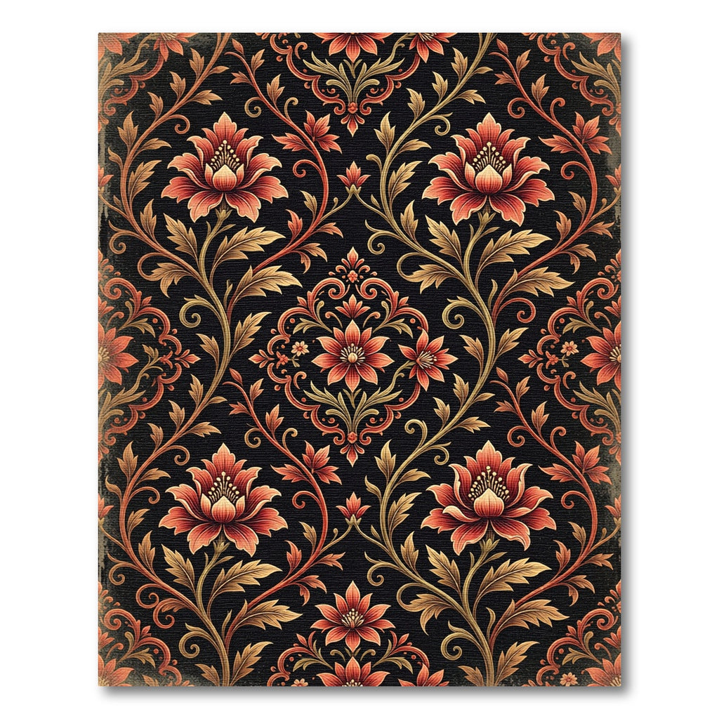 Ornate Crimson Floral Botanical Scroll Rug