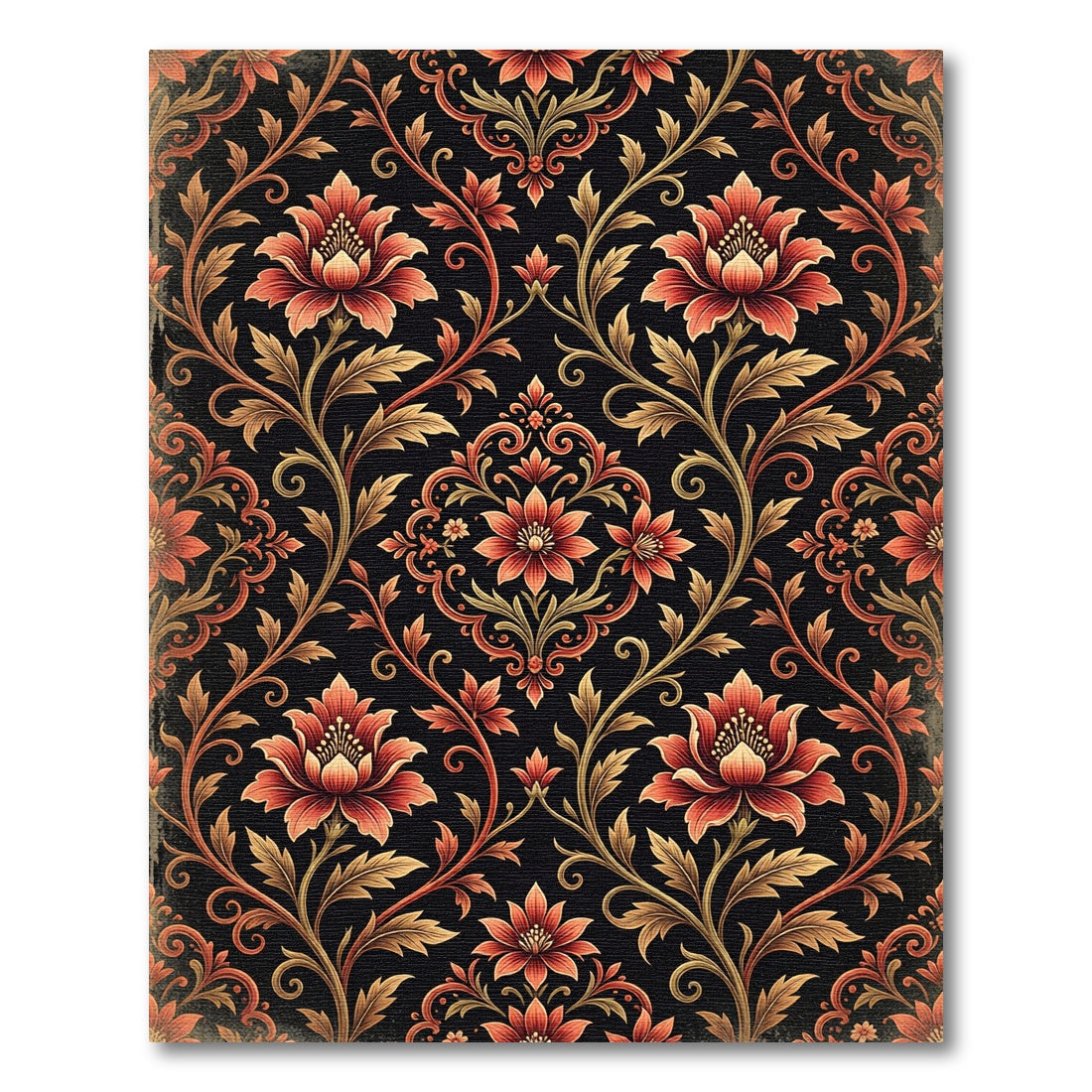 Ornate Crimson Floral Botanical Scroll Rug