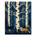 Midnight Forest Animals and Birch Trees Rug