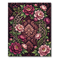 Dramatic Burgundy Peony Damask Trellis Rug