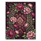 Dramatic Burgundy Peony Damask Trellis Rug