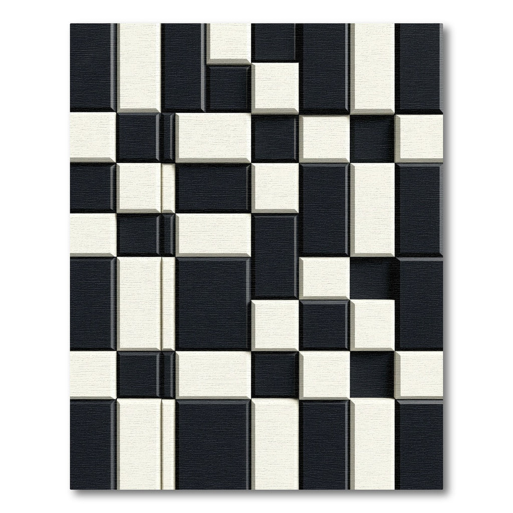 Black White Offset Geometric Blocks Rug
