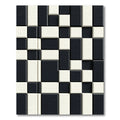 Black White Offset Geometric Blocks Rug