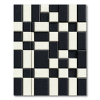 Black White Offset Geometric Blocks Rug