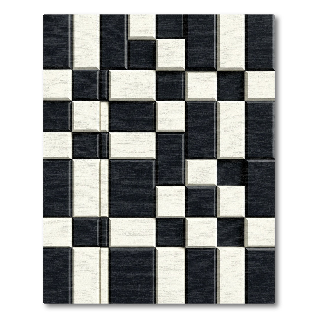Black White Offset Geometric Blocks Rug