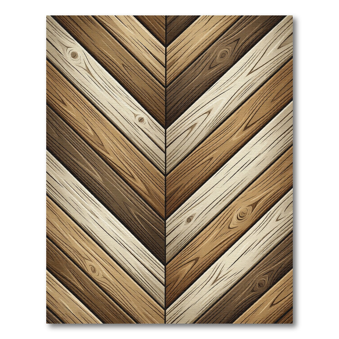 Chevron Earthy Tone Wood Plank Effect Rug