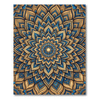 Golden Blue Floral Mandala Medallion Rug