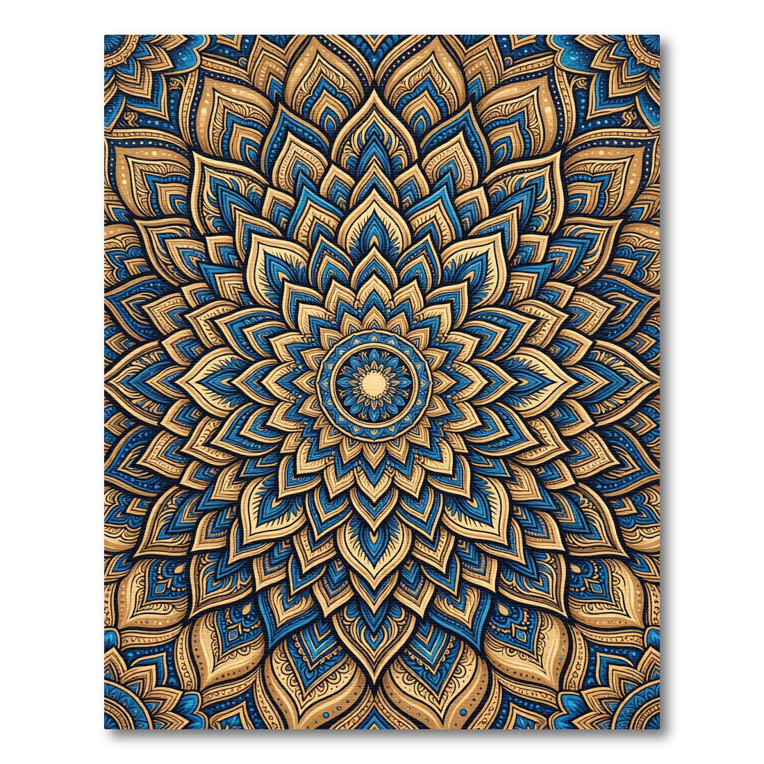 Golden Blue Floral Mandala Medallion Rug