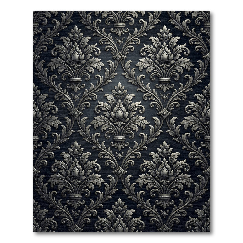 Ornate Shadow Scrollwork Damask Rug