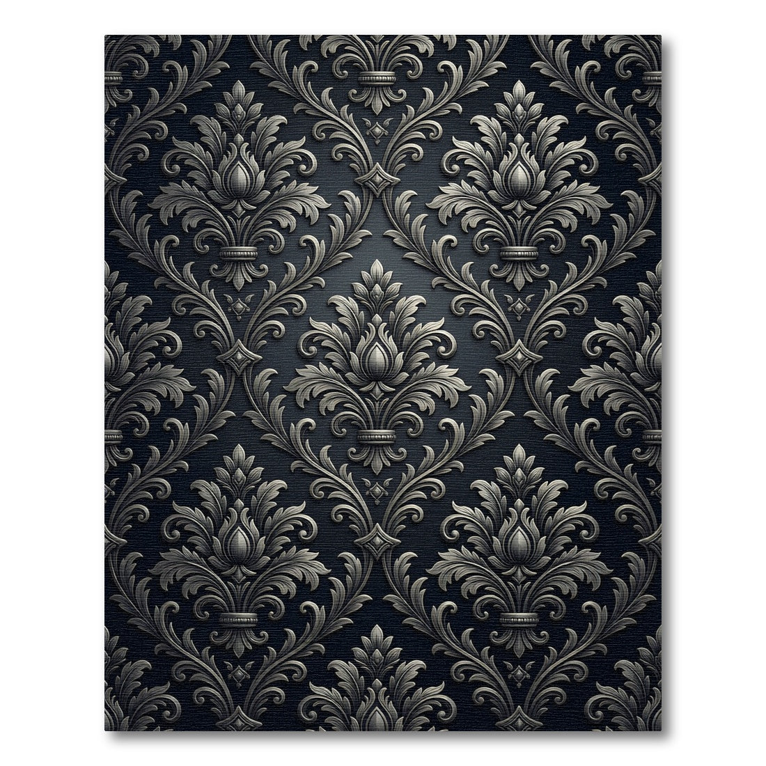 Ornate Shadow Scrollwork Damask Rug