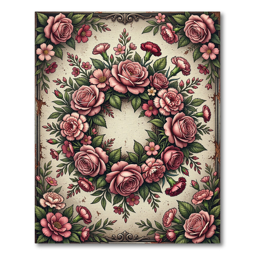 Vintage Blush Rose Floral Wreath Rug