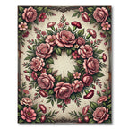 Vintage Blush Rose Floral Wreath Rug