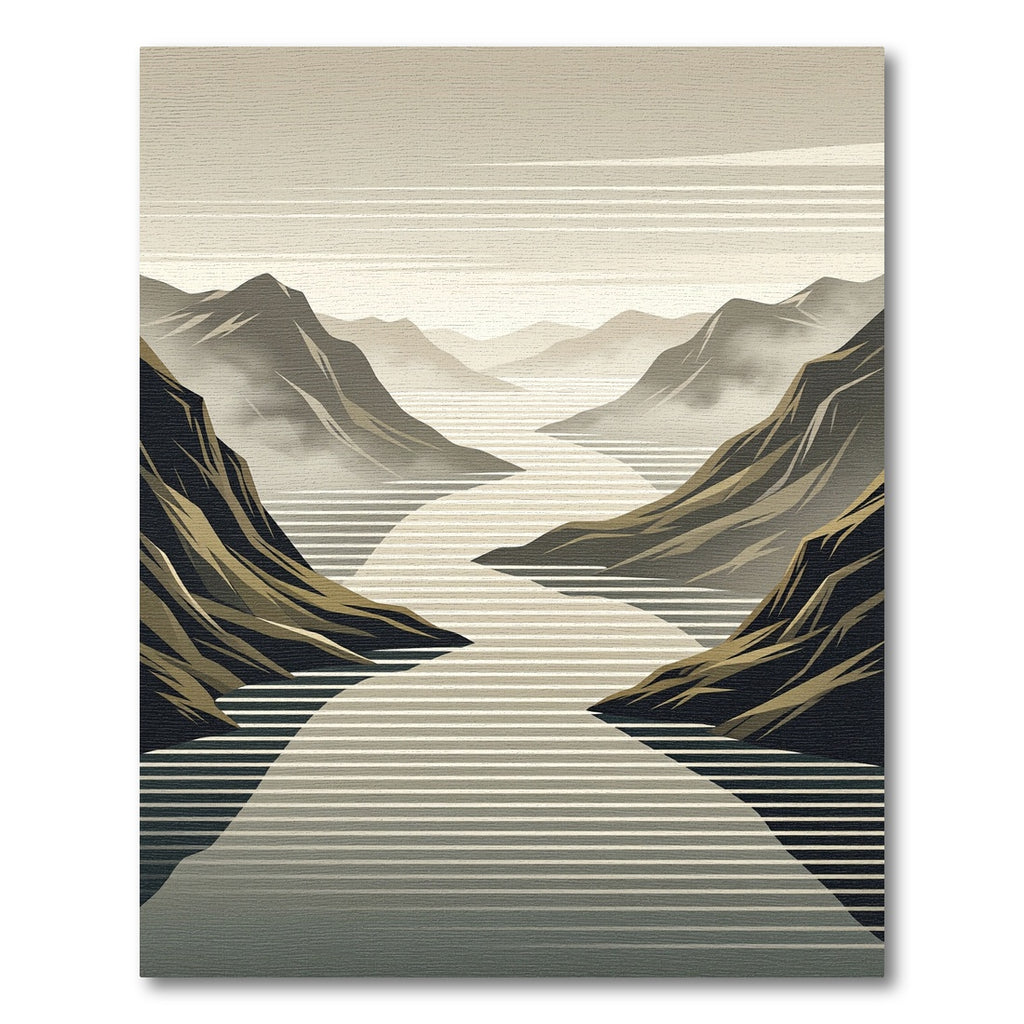Abstract Mountain River Landscape Rug