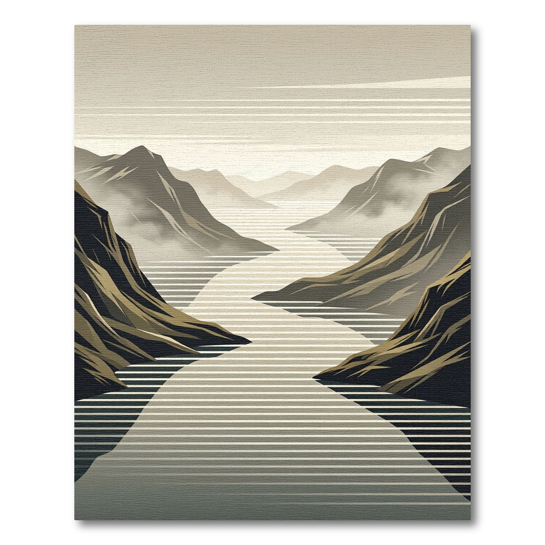 Abstract Mountain River Landscape Rug