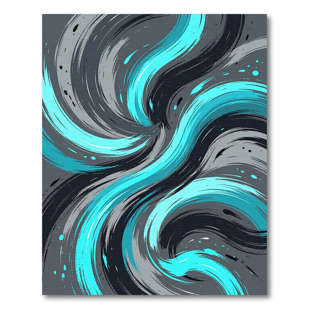 Aqua Swirl Brushstrokes on Gray Rug