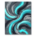 Aqua Swirl Brushstrokes on Gray Rug