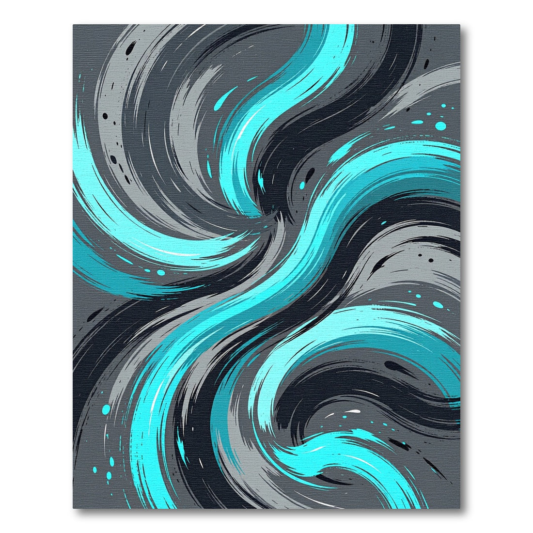 Aqua Swirl Brushstrokes on Gray Rug