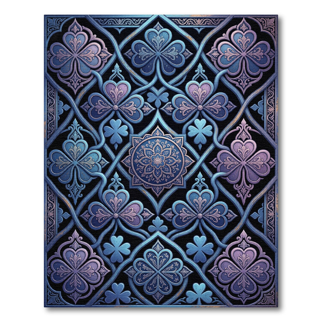 Blue and Purple Clover Lattice Rug