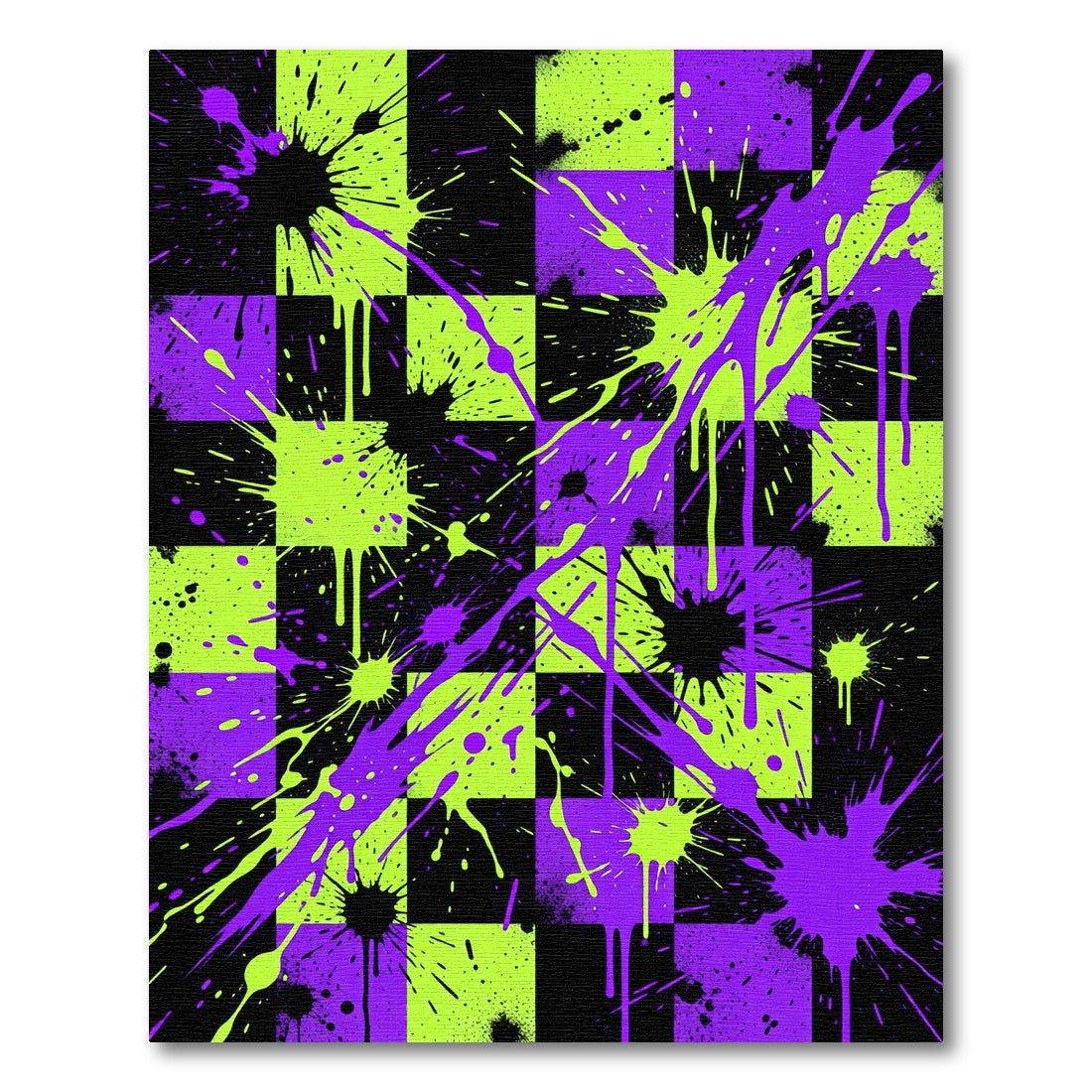Neon Green and Purple Checkered Splatter Rug
