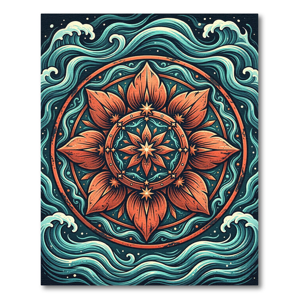 Earthy Orange Solar Bloom Oceanic Swirl Rug