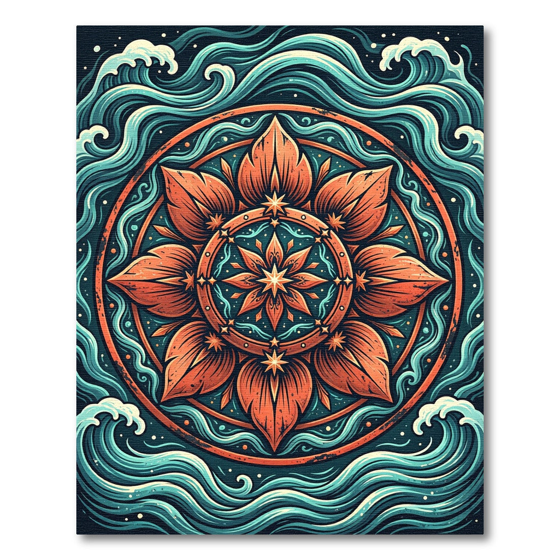 Earthy Orange Solar Bloom Oceanic Swirl Rug
