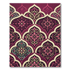 Burgundy Floral Damask Scalloped Medallion Rug