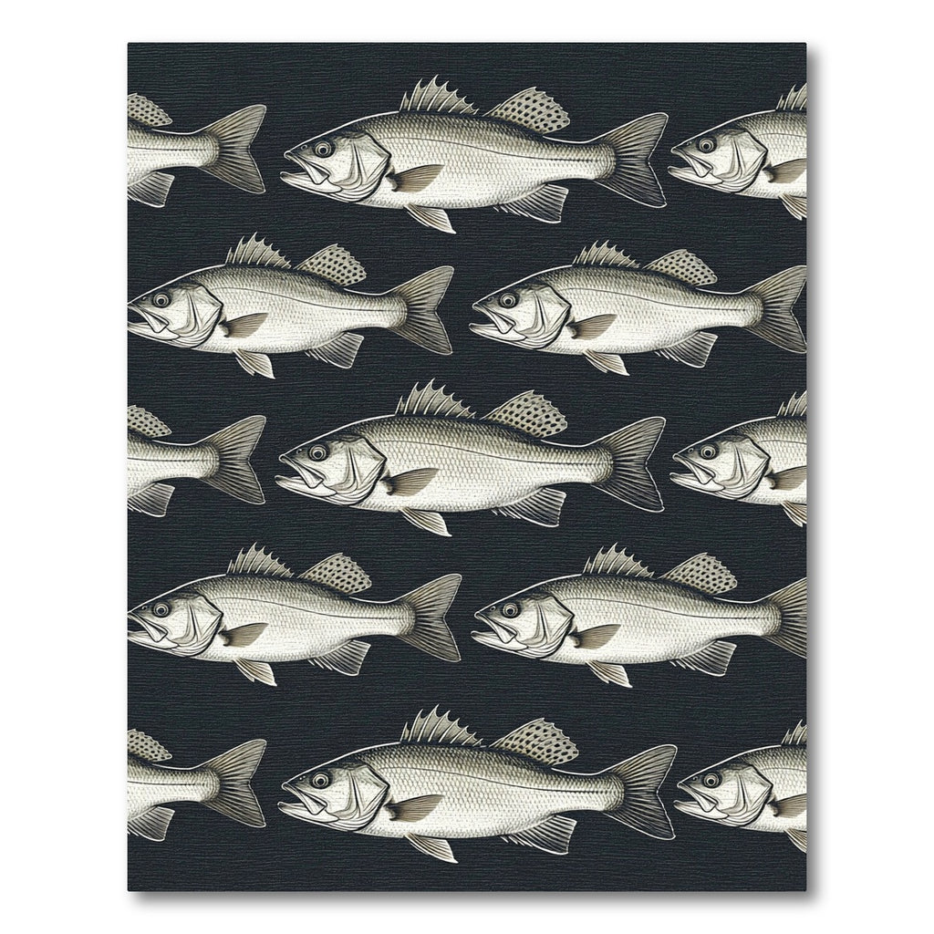 Charcoal Black and White Fish School Rug