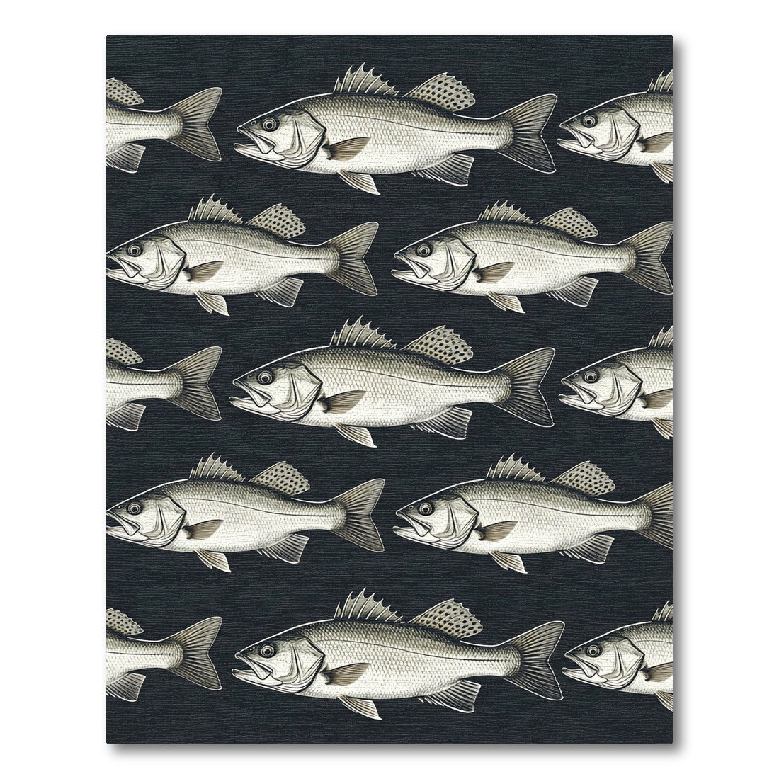 Charcoal Black and White Fish School Rug