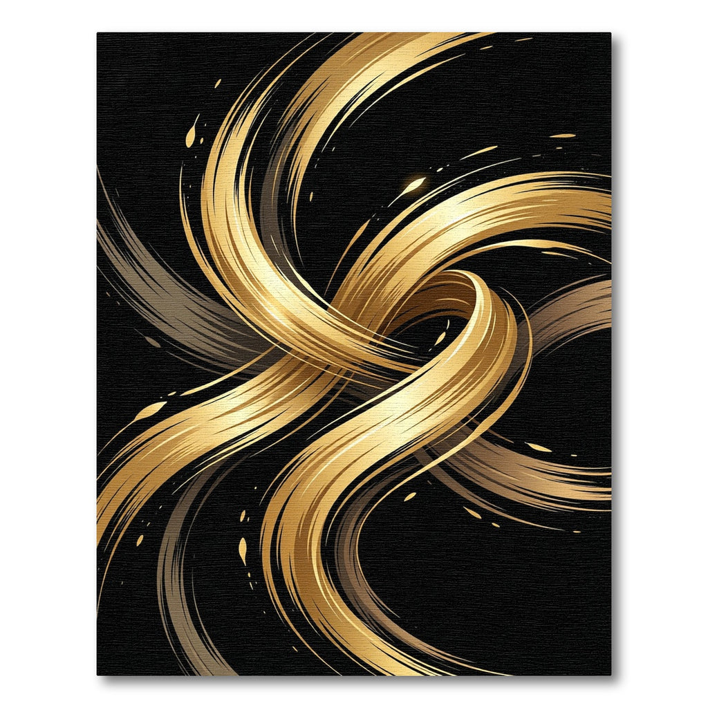 Golden Swirling Abstract Ribbon Art Rug