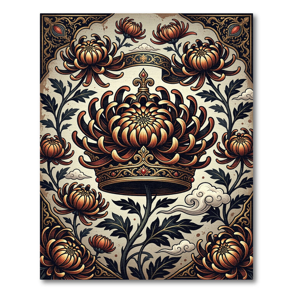 Golden Chrysanthemum Crown Floral Art Rug