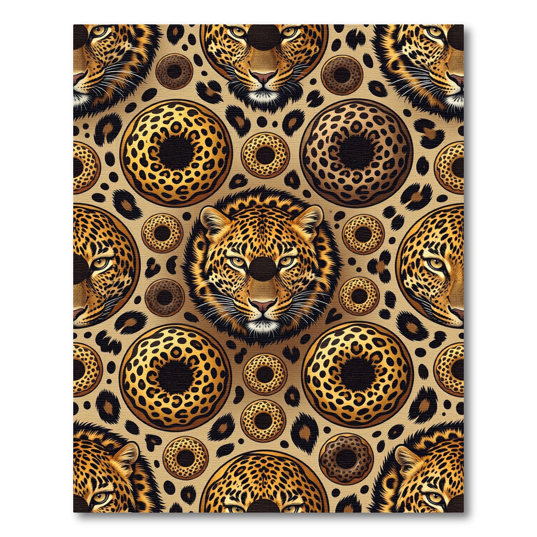 Golden Leopard Head and Donut Repeat Rug