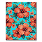 Coral Hibiscus Tropical Leaf Floral Rug
