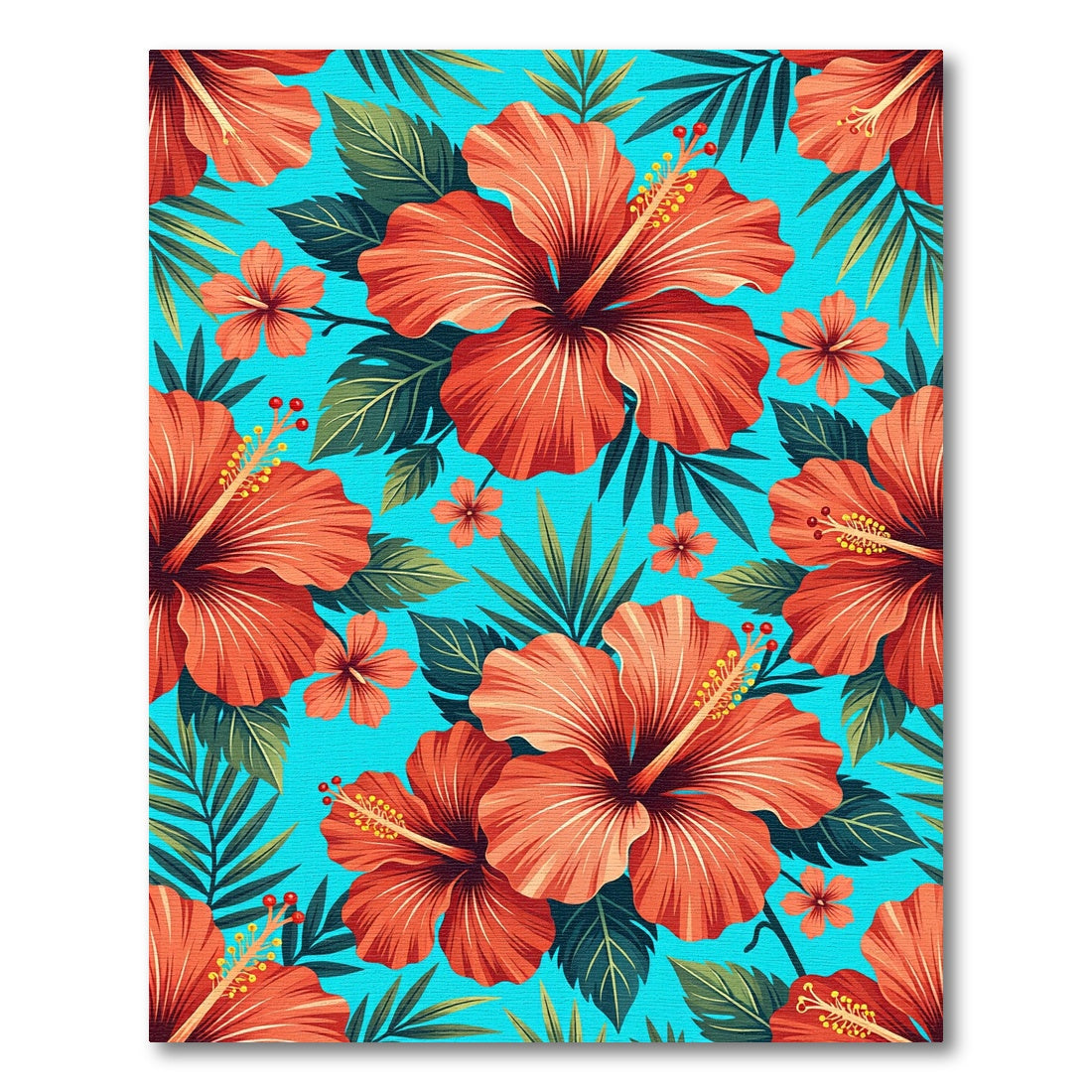 Coral Hibiscus Tropical Leaf Floral Rug