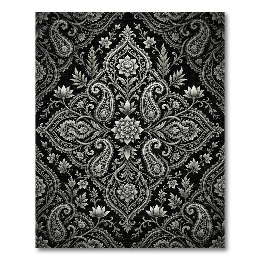 Monochromatic Vintage Paisley Floral Arrangement Rug