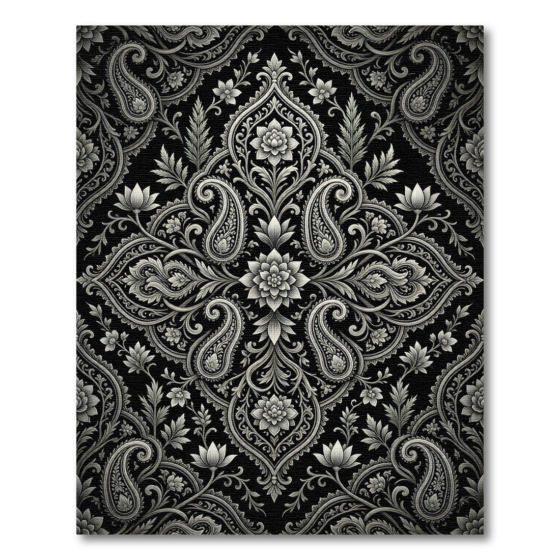 Monochromatic Vintage Paisley Floral Arrangement Rug