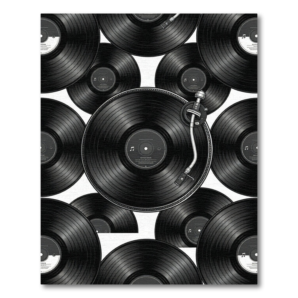 Monochrome Retro Vinyl Record Composition Rug