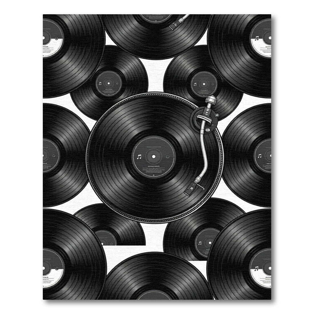 Monochrome Retro Vinyl Record Composition Rug