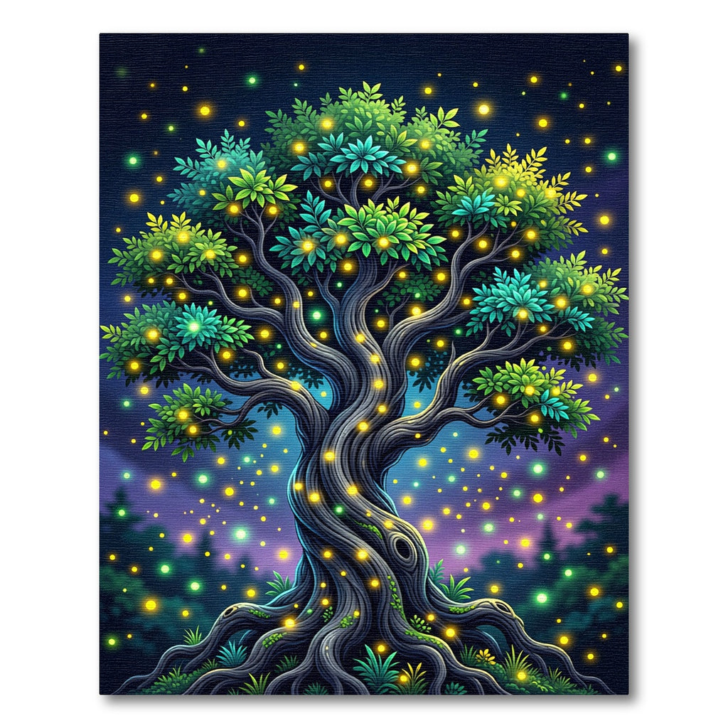 Enchanted Luminous Tree with Glowing Fireflies Rug