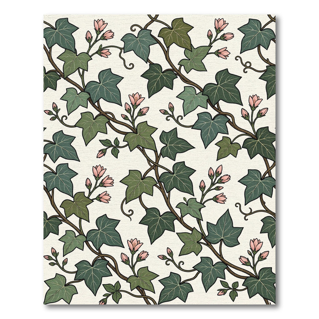 Green Ivy Pink Blossom Vines Rug
