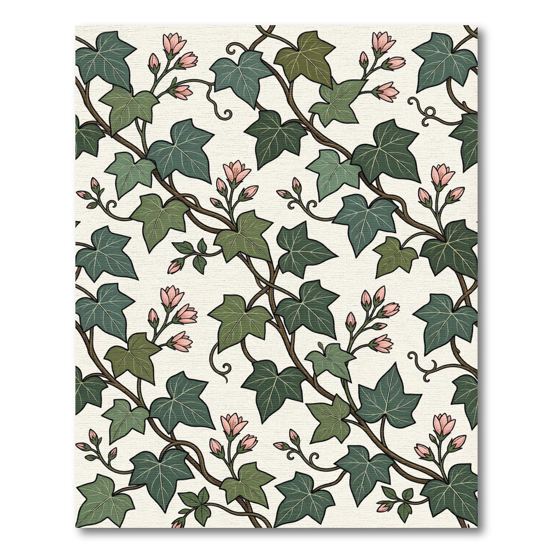 Green Ivy Pink Blossom Vines Rug