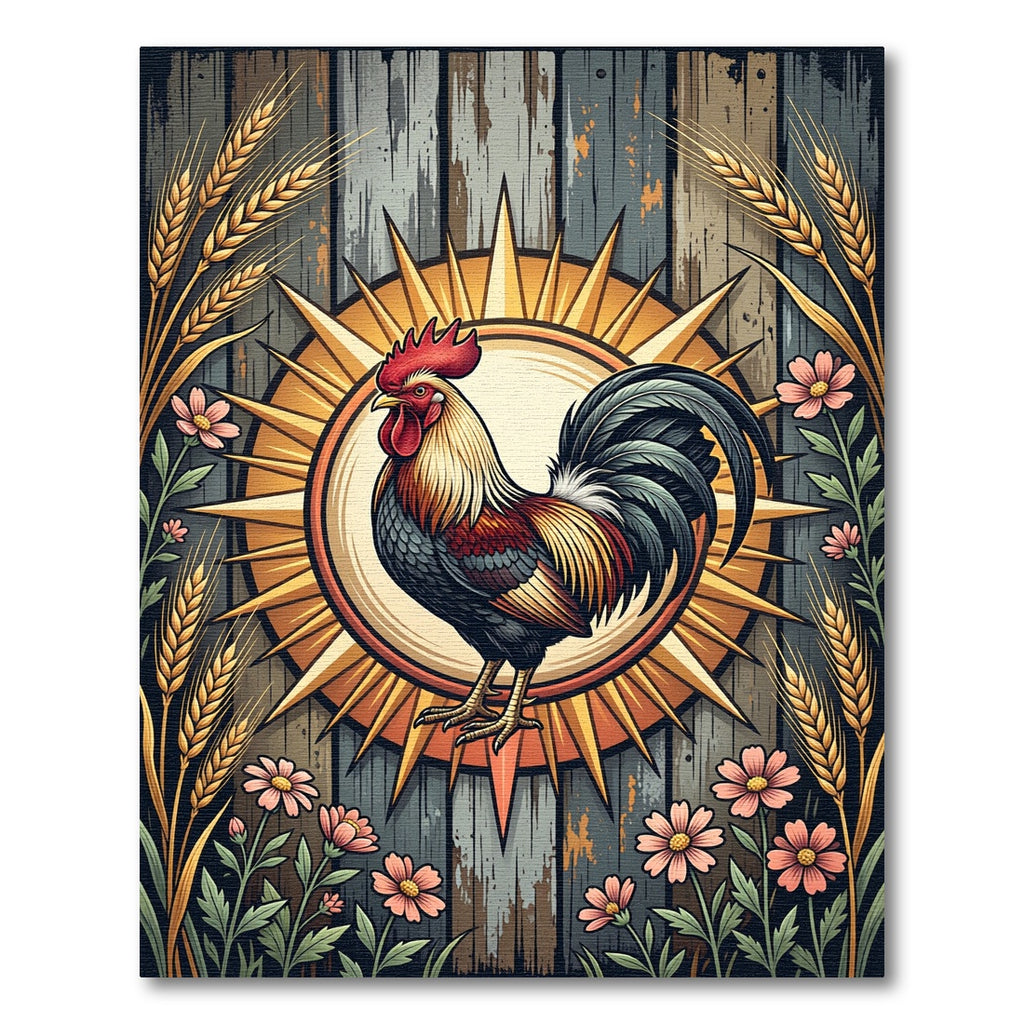 Rustic Rooster Sunburst Wheat Floral Rug