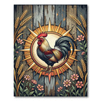 Rustic Rooster Sunburst Wheat Floral Rug