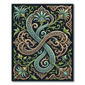 Ornate Teal Golden Floral Scroll Rug
