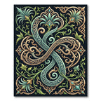 Ornate Teal Golden Floral Scroll Rug